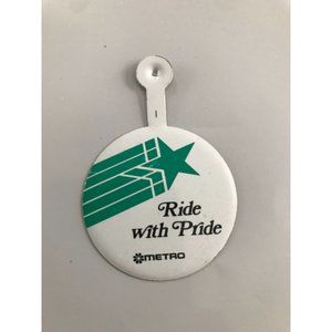 Vintage Green Ride with Pride Metro LA White Metal Tab Button Pin Badge LGBT